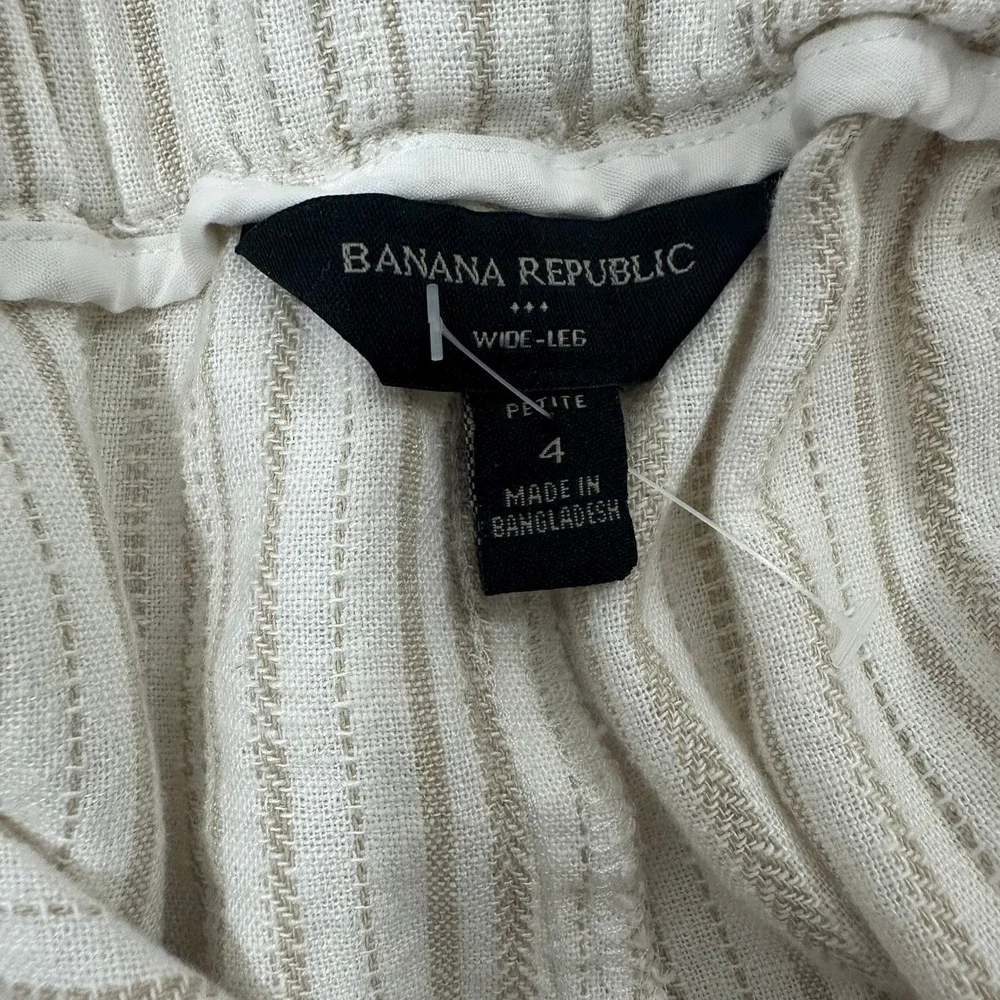 Banana Republic Petite Wide Leg Linen Blend Striped Pants Beige Cream Size 4P